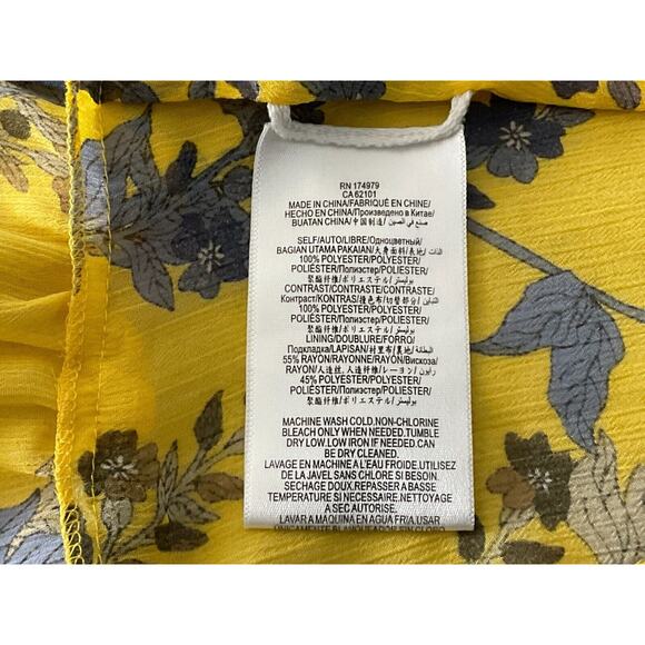 BCBGMAXAZRIA XXS Yellow Dress Floral V-Neck Ruffle Tiered Hemline Polyester - Picture 8 of 12